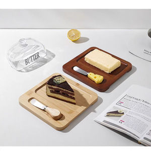 Mantequillera de madera con tapa de cristal, cuchillo para mantequilla y bandeja de almacenamiento para servir postres - Product Image 2