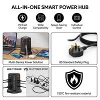 Multiprise verticale Clieam avec 8 prises CA et 5 ports USB, 2500W, protection contre les surcharges