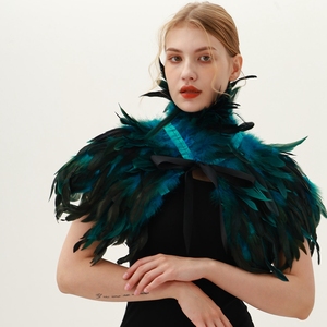Cape gothique en plumes pour Halloween Écharpe en plumes de coq Faux col en plumes de coq Châle boule de mascarade - Product Image 3