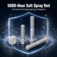 Vis à tête hexagonale avec bride, revêtement Dacromet sans chromate, testées 1500 heures en spray salin, pour environnements marins à forte corrosion, fixations côtières