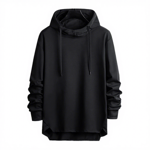 Men's Oversized Hooded Sweatshirt Solid Black Long Sleeve Casual Knitted Polyester Boxy Fit Winter Wear 2027 Embroidered - Product Image 1