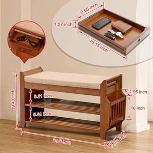 Double Layer Bamboo <b>Shoe</b> <b>Rack</b> Bench Japanese Style With <b>Storage</b> For Entryway - Product Image 3