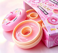Grosir 24 Pcs Lip Balm Pelembap Donat Pink dengan Vitamin C, Kemasan Bulat, Masker Bibir, Perlengkapan Tidur