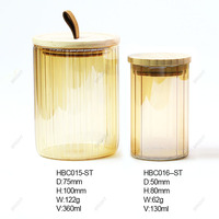 Verre Borosilicate Unique Bougie Conteneur Stripe Vide 8oz 10oz Bougie Bocaux avec Bambou Couvercles En Bois En Gros
