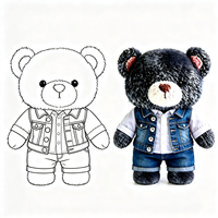 Peluche Ours Noir Doux et Moelleux avec Chemise Blanche, Gilet en Jean et Short – Vente en Gros Adorable Peluche Ours