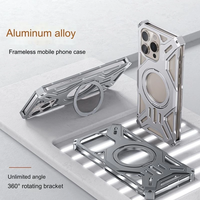 Étui de téléphone magnétique creux en métal aluminium pour iPhone 14 15 16 Pro Max, protection antichoc avec béquille rotative cachée à 360°