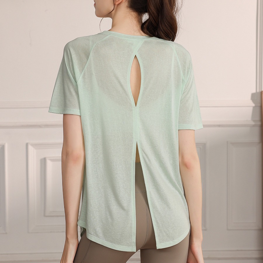 New Viscose/Polyester Snowflake Thin Breathable Simple Design Women's Professional Yoga Sports Top Short-sleeved Blouse for