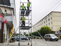 Tour d'échafaudage mobile en aluminium double largeur 2x1,35m, plateforme réglable, hauteur de travail 2,1m-12,1m, légère et portable