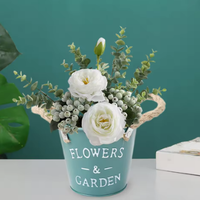 Fournitures pour Jardin et Maison Pots Ronds pour Plantes Grasses Poignées en Corde Décoration d'Intérieur Pot de Fleurs en Zinc Galvanisé Bac à Plantes Artificielles Vase