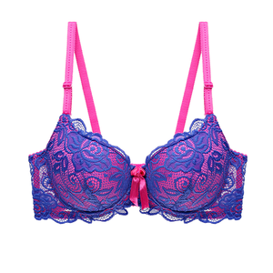 Soutien-gorge sexy push-up à armatures pour femme, grande taille, respirant, coupe 3/4, en dentelle florale tricotée, dos en U, en nylon – Prix usine Belle - Product Image 1