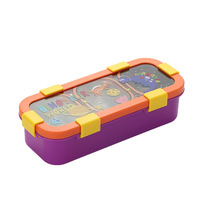 C721 Boîte à bento scellée à 3 grilles en acier inoxydable de qualité alimentaire Boîte à lunch divisée avec dessin animé Conteneur à aliments au micro-ondes imprimé mignon