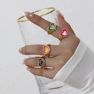 Новые креативные красочные позолоченные массивные кольца на палец с двойным сердцем