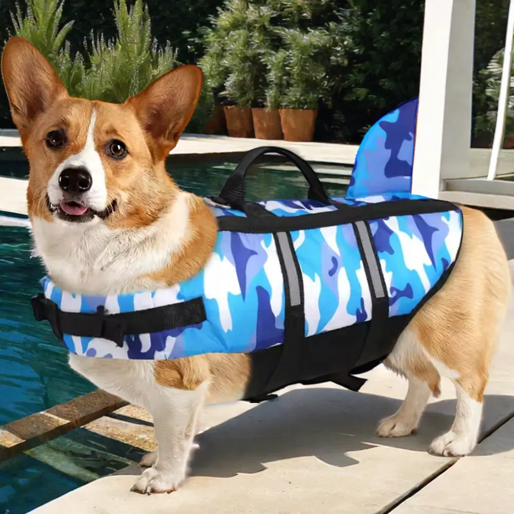 Juice Pet Safety Vest Reflective Adjustable Lifesaver Preserver With Camouflage Swimsuit For Swimming Dog Life Jacket