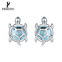 Boucles d'oreilles fines en forme de tortue avec pierre en verre, en argent sterling 925, bijoux de plage tendance pour femmes, bijoux océaniques personnalisés, vente en gros