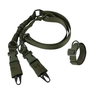 Sangle de fusil tactique traditionnelle à deux points, sangle de chasse avec ajusteur de longueur, crochet métallique et boucle à dégagement rapide, noir et beige - Product Image 3