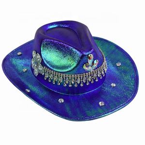 מפעל manwu יוקרתי כובע קאובוי מערבי כחול עם rhinestone עבור מסיבות חופים פסטיבלי בחוץ - Product Image 6