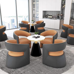 Office <b>Sofa</b> <b>Set</b> With Round Table Pu Leather High Density Sponge Comfortable For Reception Meeting Space - Product Image 4