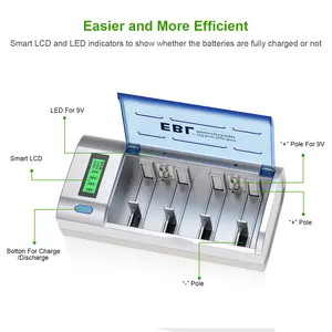 Aa Aaa 9V C D 충전식 배터리 용 EBL 고속 배터리 충전기 LCD 6 슬롯 범용 배터리 충전기