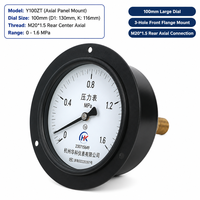 Alat Ukur Tekanan Y100ZT Kelas 1.6 Diameter 100mm D1 130mm K 116mm Flensa Depan M20 1.5 Manometer Aksial Belakang