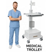 Carrito de Endoscopia Médica de Aleación de Aluminio de Alta Resistencia con Ruedas Silenciosas, Estación de Trabajo Ajustable, Blanco/Azul/Gris, Altura de Mesa de 1200 mm