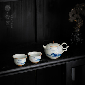 <b>Tea</b> <b>Set</b> Hand Painted Ceramic Teapot And Two Cups Traditional Chinese Style For Home Use Dehua Pottery - Product Image 1