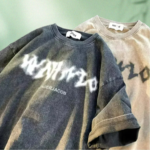 Футболка мужская оверсайз из плотного хлопка с эффектом кислотной стирки, винтажная, с индивидуальным логотипом, высококачественная печать, плотный материал - Product Image 1