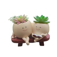 Sourire Visage Planteur Pot Résine Smiley Visage Planteur pour Intérieur Extérieur Plante Mignon Tête Banc Lecture Succulent Pot De Fleur