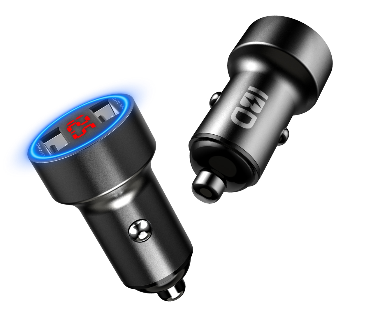 IBD wholesale metal usb c charger Digital display 24W Dual Ports Smart Car Charger for cell mobile phone