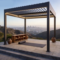 Pergola bioclimatique électrique à toit à lames rétractables, 3x5 m, pergola motorisée réglable, imperméable, en aluminium