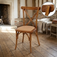 Chaise de salle à manger vintage en bois courbé avec dossier en X, assise rembourrée en rotin et mousse, pour restaurant et café
