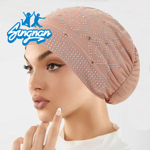 女性女性用帽子ファッションラインストーン付きシャイアフリカのヘッドティーエレガントなヘッドラップヘッドバンドヘアアクセサリーターバンキャップスカーフ - Product Image 1