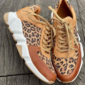 Usine de mode Vente en Gros Chine Chaussures <span class=keywords><strong>Marron</strong></span> en <span class=keywords><strong>Cuir</strong></span> PU Imprimé Léopard Femmes Chaussures Baskets - Product Image 4