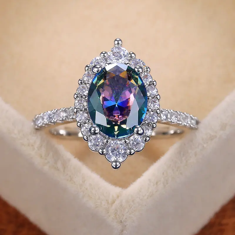 Anello pieno di zirconi per gioielli CAOSHI alla moda con anello colorato per la festa della mamma taglio ovale elegante Vintage Color argento