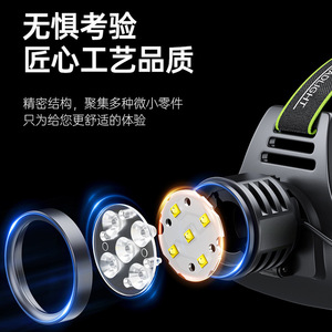 ไฟหน้าแบบ LED 5 ดวง ความสว่างสูง ชาร์จได้ พร้อมพอร์ตชาร์จ Type C ไฟสำหรับตกปลาและกิจกรรมกลางแจ้ง - Product Image 4