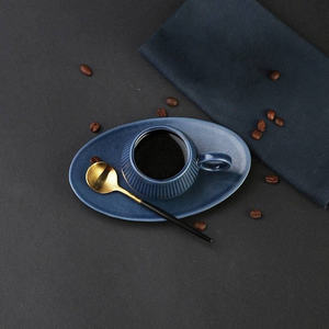 Vente en gros, Mini tasse à café et thé en céramique moderne gris bleu 4oz, ensemble de tasses et soucoupes à expresso - Product Image 1