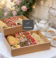 Plateau de service jetable en carton ondulé Kraft, boîte à pâtisserie avec couvercle à fenêtre, boîte à charcuterie pour la restauration et les plats à emporter
