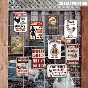 Panneau métallique plat Crazy Chicken Lady, impression 2D, décoration murale d'avertissement avec motifs de ferme (poulet, poules, coq) pour poulailler, cour et ferme - Product Image 5