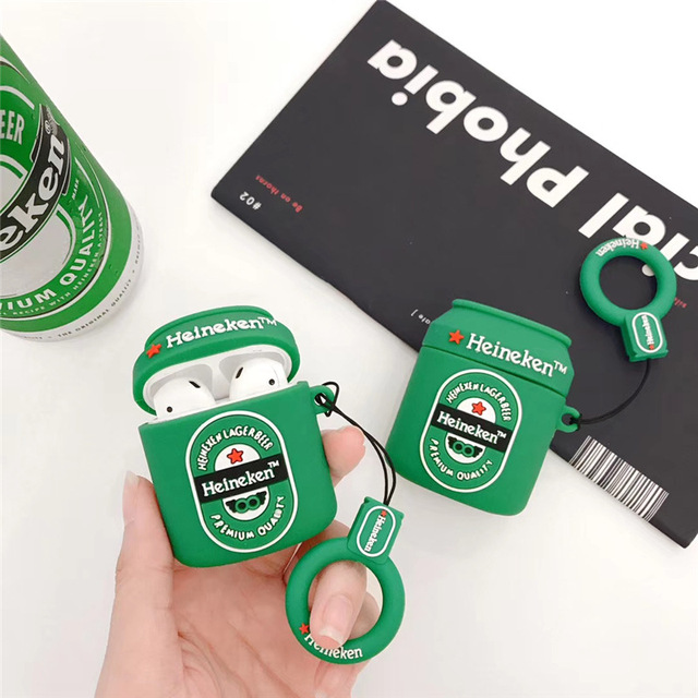 NEW Sale Green Beer Can Design Earphone Case with Finger Ring for Airpods Pro Cute Cartoon Drinks Style Cover for Airpods 1/2