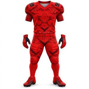 Uniforme de football américain personnalisé rouge et noir, maillot, pantalon rembourré, gants, chaussettes, chaussures, vêtements de sport d'équipe, fabricant en gros, 100% - Product Image 1