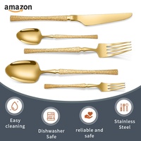 Ensemble de couverts de luxe en acier inoxydable doré, couteau, cuillère, fourchette, baguettes, compatible lave-vaisselle