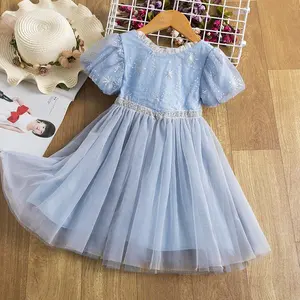 Новинка 2022, летнее платье в виде снежинки для девочек, детское кружевное платье принцессы из тюля с замороженным рисунком