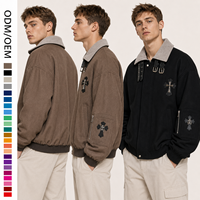 Blouson universitaire personnalisé pour homme en mélange de polyester, OEM ODM, faible MOQ, style streetwear Y2K, avec patch croix gothique, col à boucle en toile