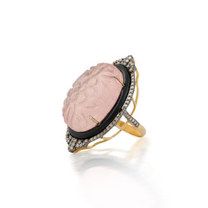 New Top selling Art Deco Cocktail <b>Ring</b> with Carved Rose <b>Quartz</b> Gemstone mesmerizing oval rose <b>quartz</b> its reddish purple hue - Product Image 1