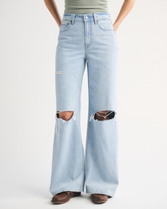 Jeans Leduo personalizados de corte ancho, lavado vintage, rotos, de tiro alto, con agujeros, holgados, para uso diario informal, para mujer. - Product Image 2