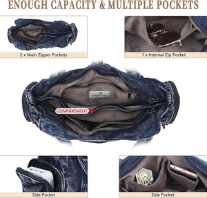 Sac bandoulière hobo en <span class=keywords><strong>jean</strong></span> personnalisé, sac à main décontracté en <span class=keywords><strong>jean</strong></span> pour femme, grande capacité, multi-poches, sac à bandoulière en <span class=keywords><strong>jean</strong></span> - Product Image 5