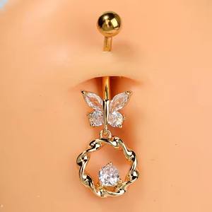 مجوهرات ثقب الجسم من الفولاذ المقاوم للصدأ على شكل قلب وفراشة مرصعة بالزركون، حلق سرة مناسب للحفلات والشاطئ في الصيف - Product Image 3