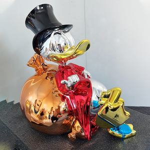 Estatuas de Pato Scrooge de Resina Cromada para Decoración de Interiores, Modernas y en Oferta, Esculturas de Animales de Pato de Resina Brillante Grandes - Product Image 2