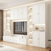 Mueble de TV Personalizado para Pared Completa, Consola Multimedia Blanca, Mueble de Entretenimiento para Sala de Estar con Estantes Abiertos y Cajones