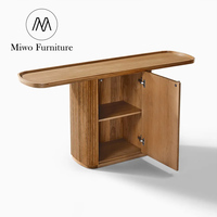 Table d'entrée moderne à plateau rond sur piétement unique, console de couloir en bois style Wabi Sabi pour hall d'entrée et salon