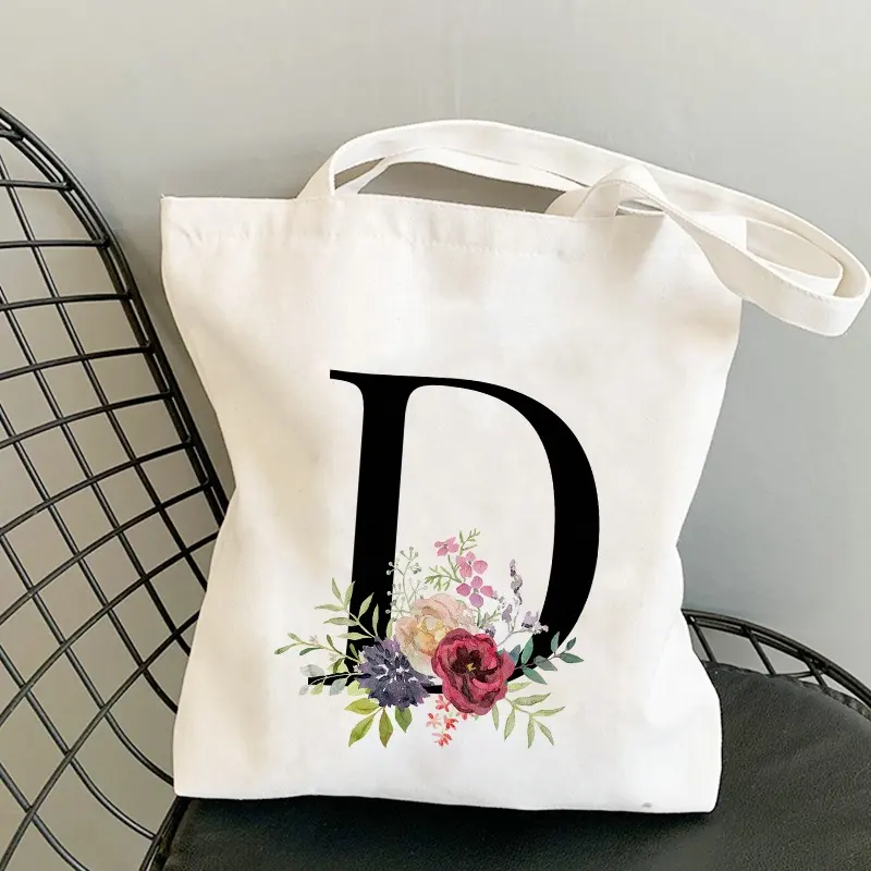 26 Letter White Canvas Handbag Shopping Tote Bags Eco Reusable Large Shopper Bag for Women Handbags